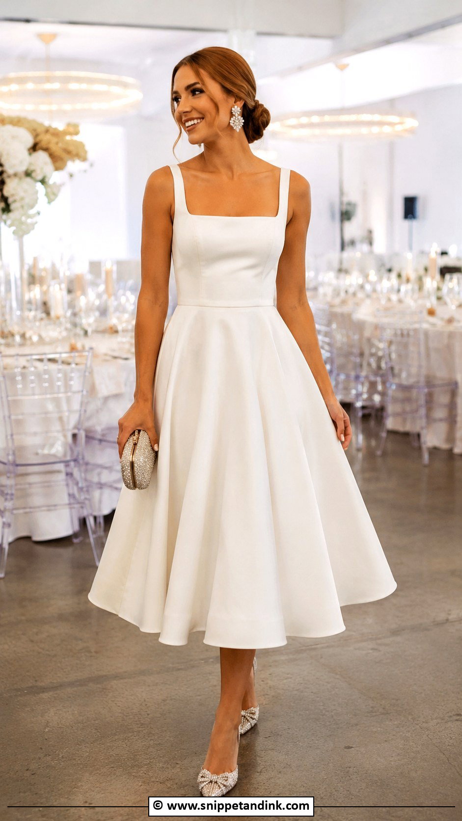 Reception Midi Wedding Dress With Sparkly Shoes - Snippet and Ink - 30 Midi Wedding Dress Ideas