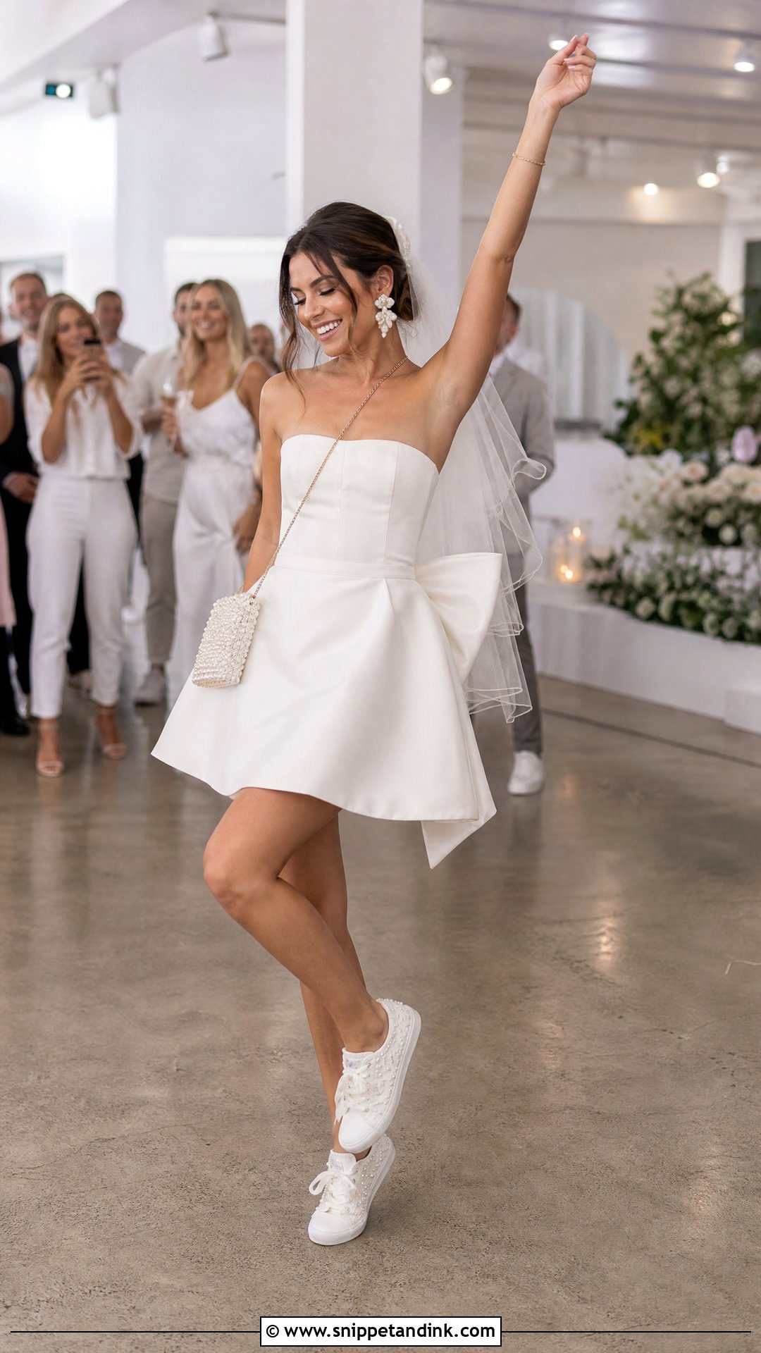 Reception Mini Dress With Bridal Sneakers - Snippet and Ink - 25 Wedding Footwear Ideas