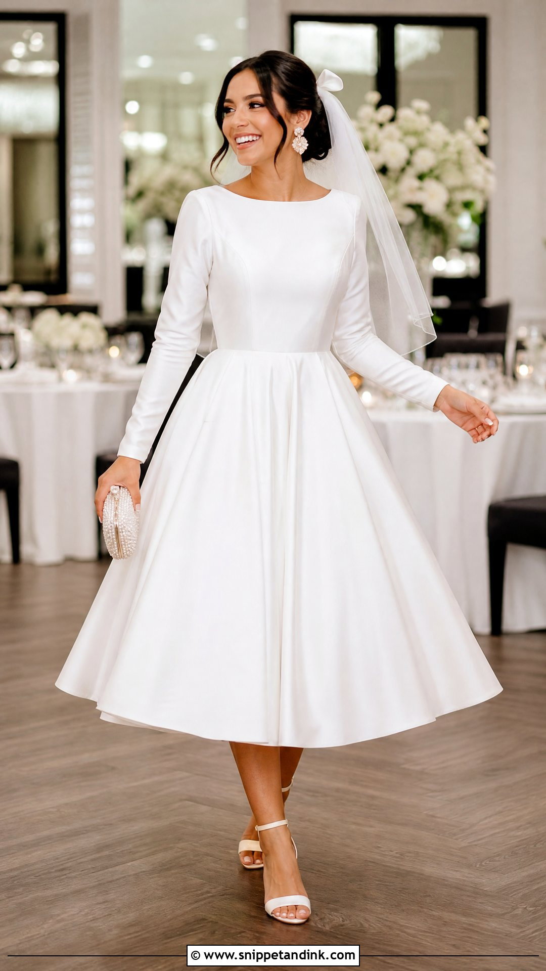 Reception Tea Length Wedding Dress with Sleeves - Snippet and Ink - 20 Tea Length Wedding Dress with Sleeves