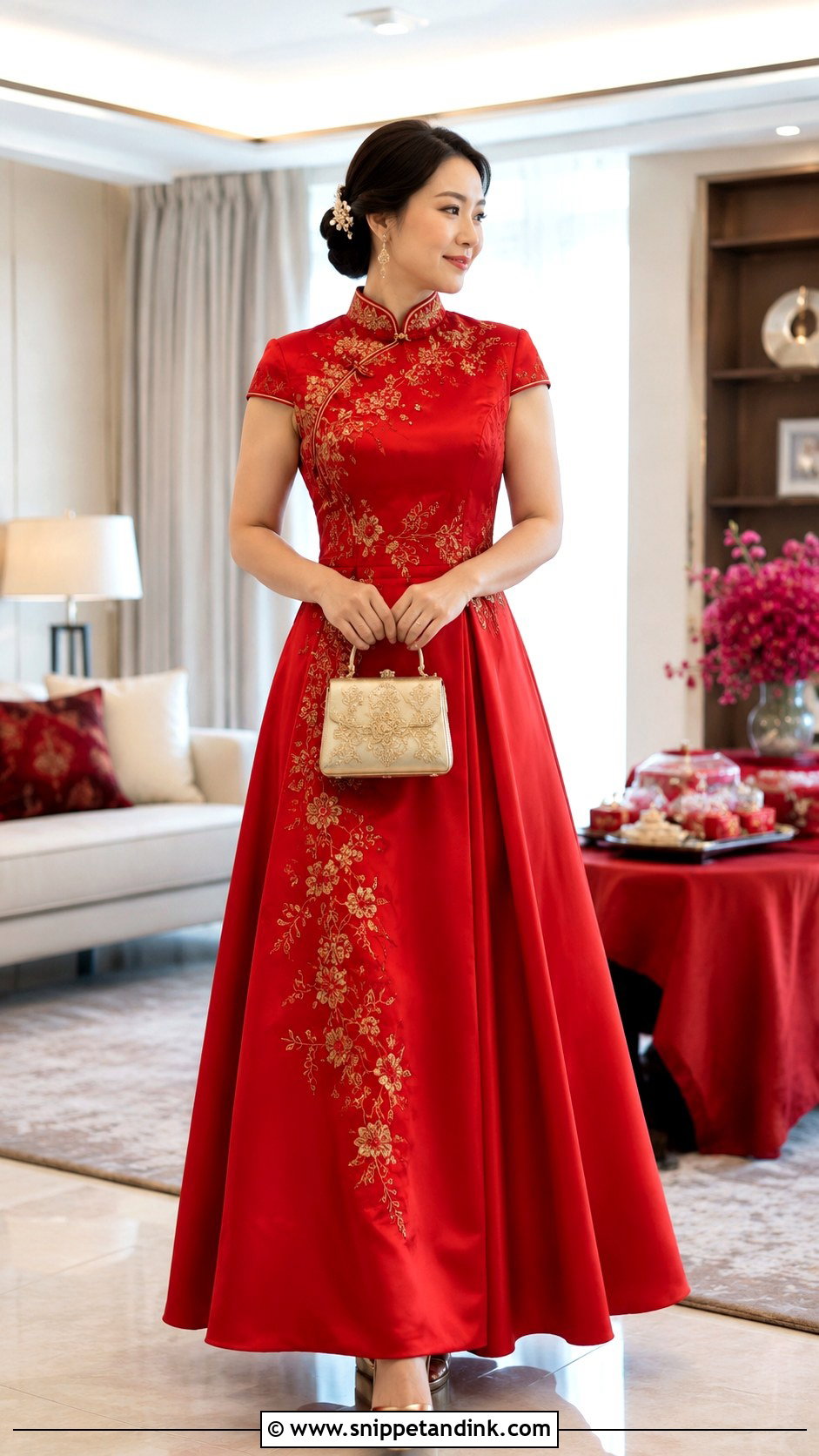Red A Line Cheongsam Wedding Dress - Snippet and Ink - 20 Cheongsam Wedding Dress Ideas