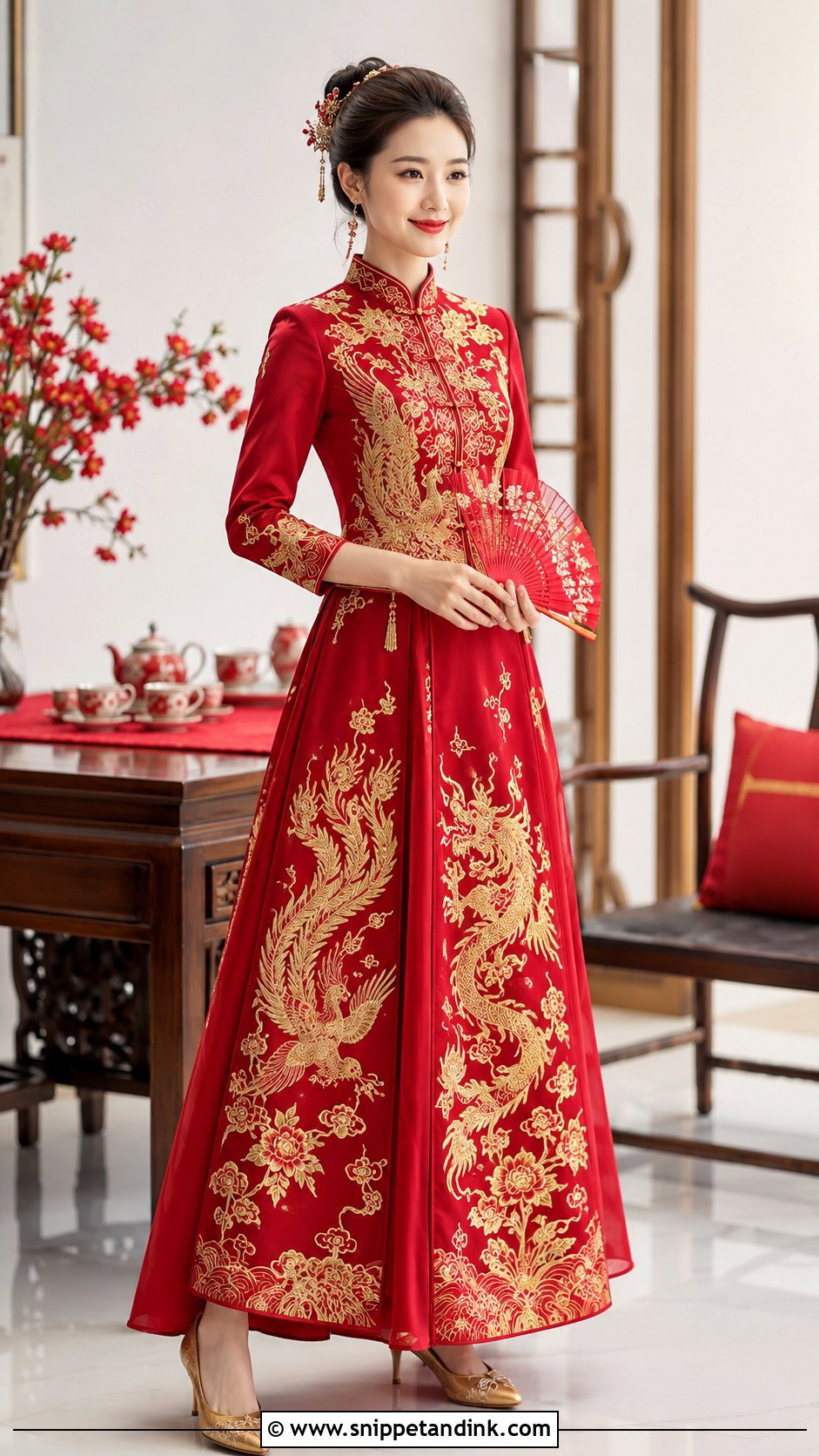 Red A Line Chinese Bridal Dress - Snippet and Ink - 20 Chinese Bridal Dress Ideas