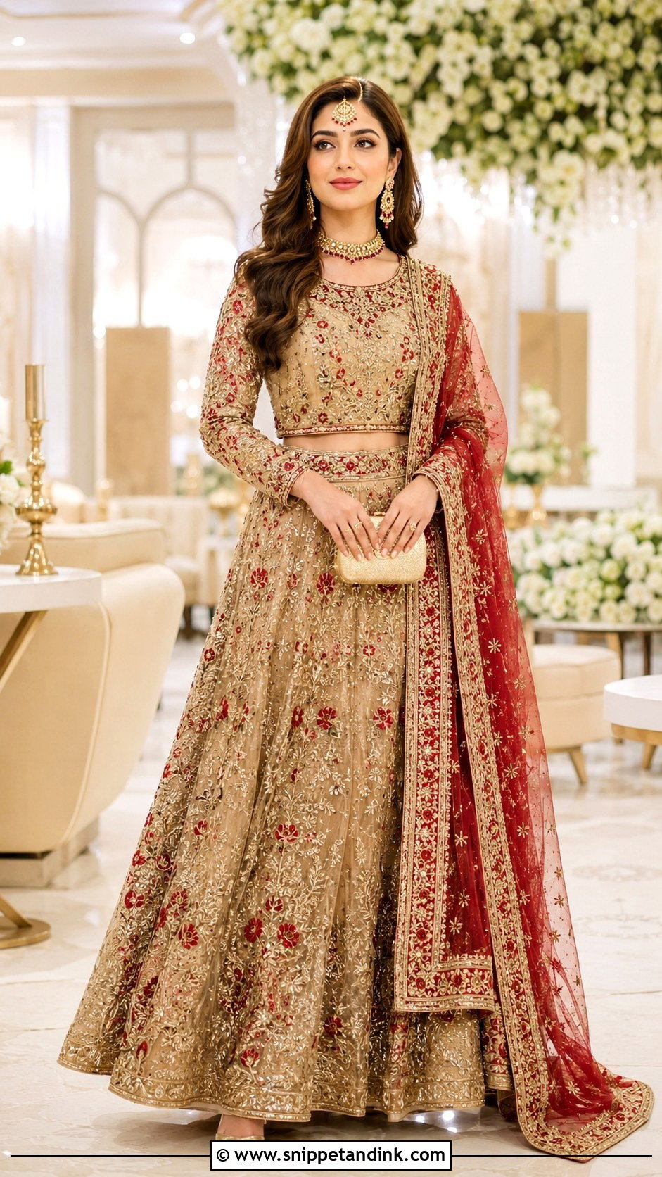 Red Accent Lehenga Outfit - Snippet and Ink - 30 Pakistani Wedding Outfits Sisters