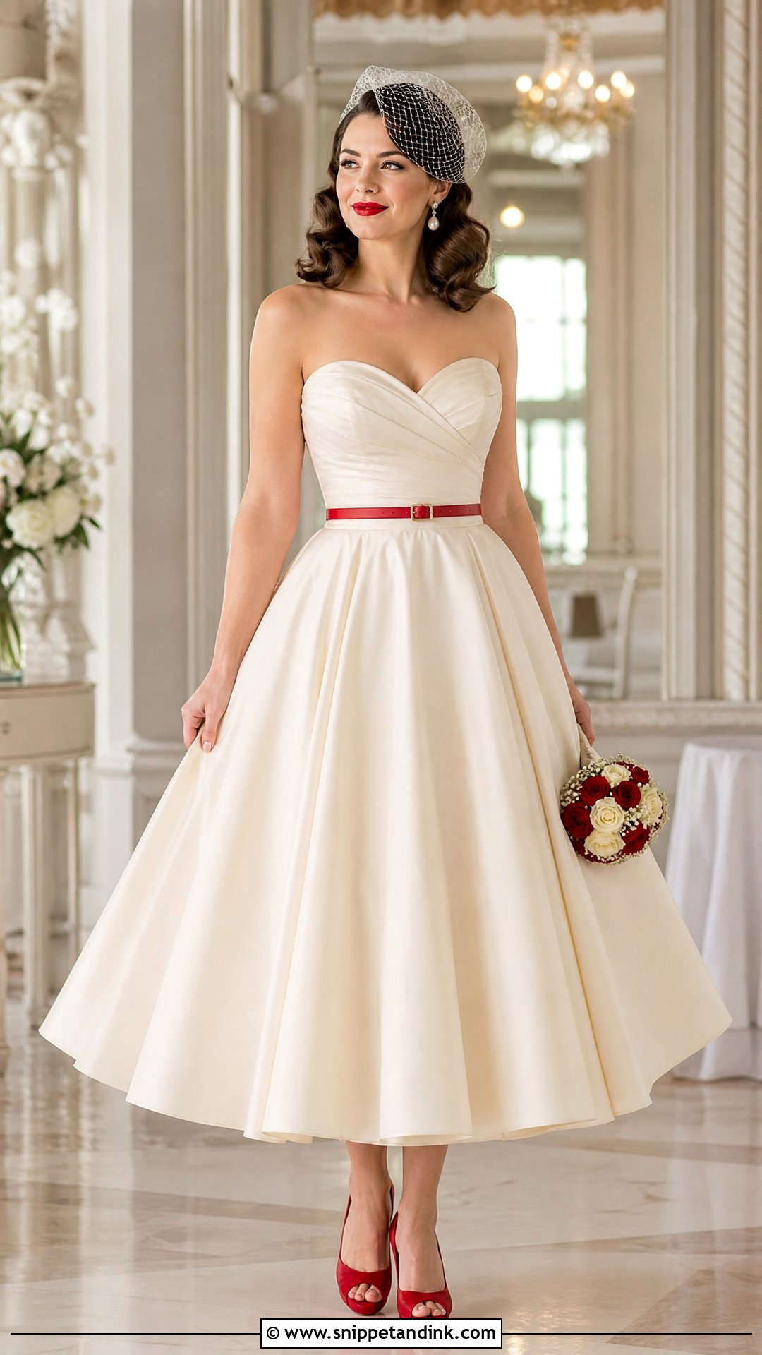 Red Accent Pin Up Wedding Dress - Snippet and Ink - 20 Pin Up Wedding Dress Ideas