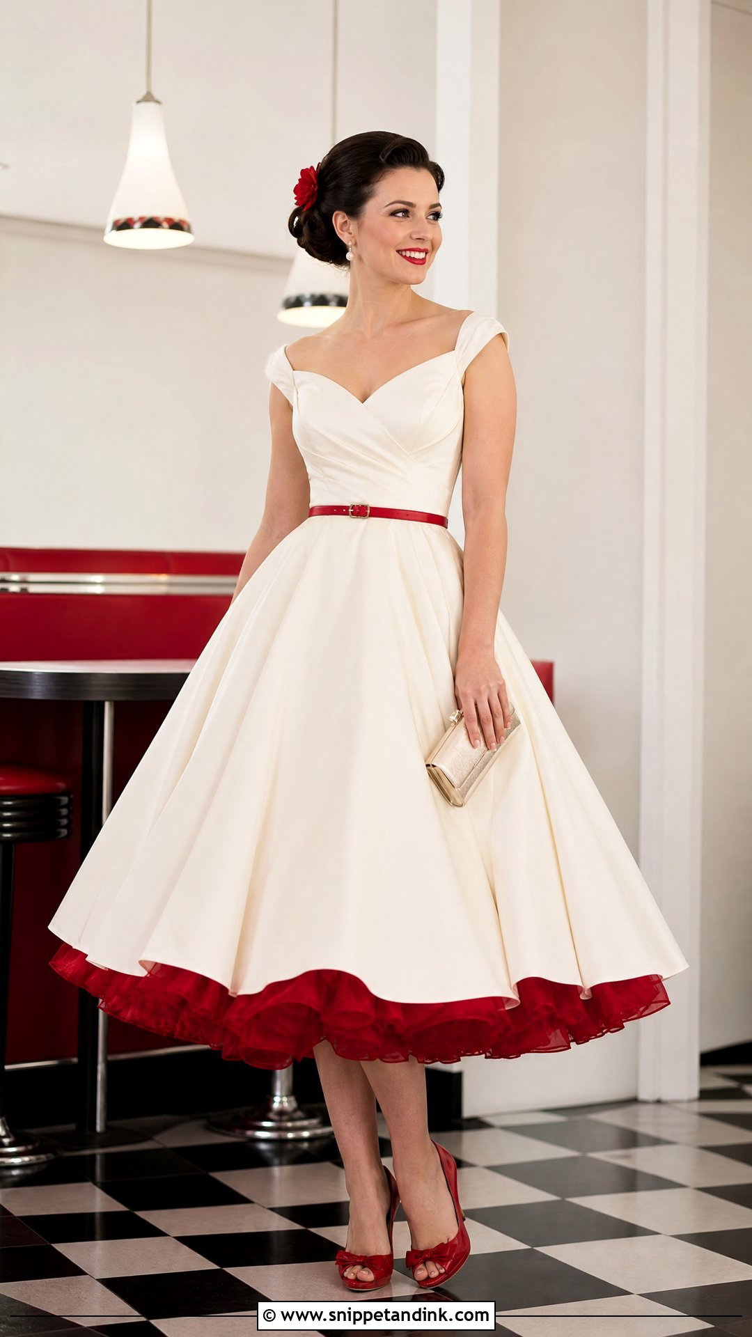 Red Accent Rockabilly Wedding Dress - Snippet and Ink - 20 Rockabilly Wedding Dresses
