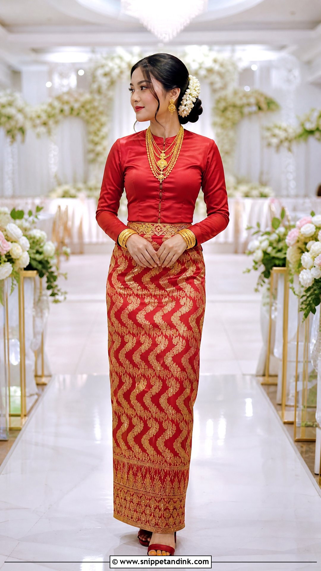 Red Acheik Myanmar Wedding Dress - Snippet and Ink - 20 Myanmar Wedding Dresses