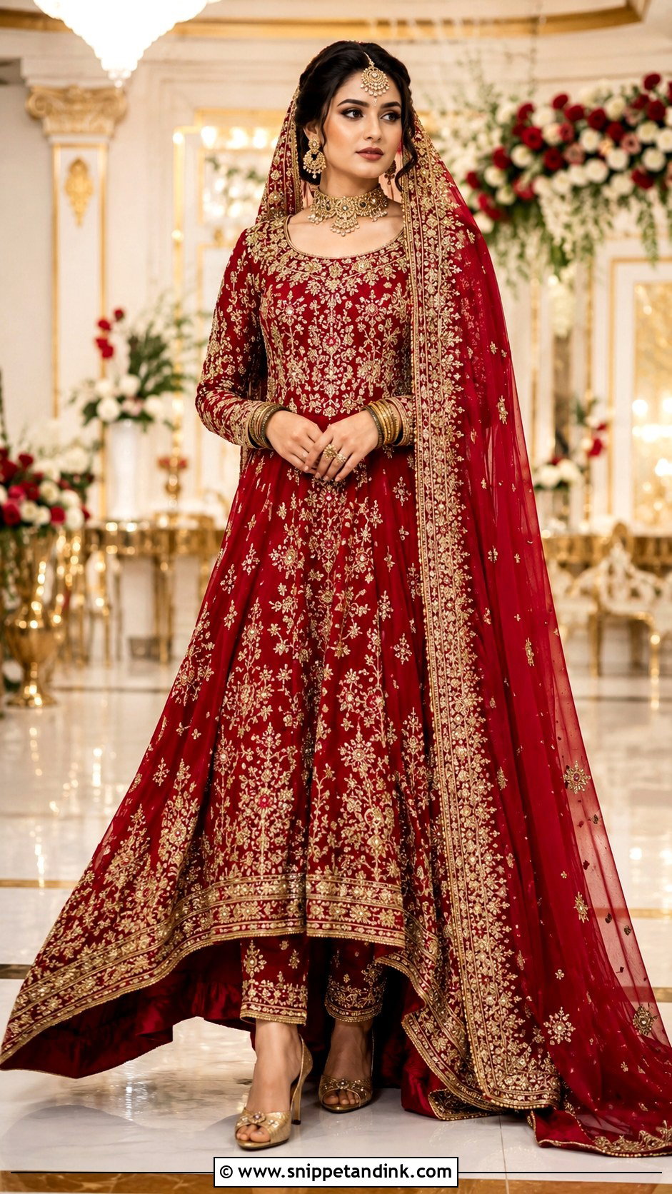 Red Afghan Bridal Dress With Gold Embroidery - Snippet and Ink - 20 Afghan Bridal Dress Ideas