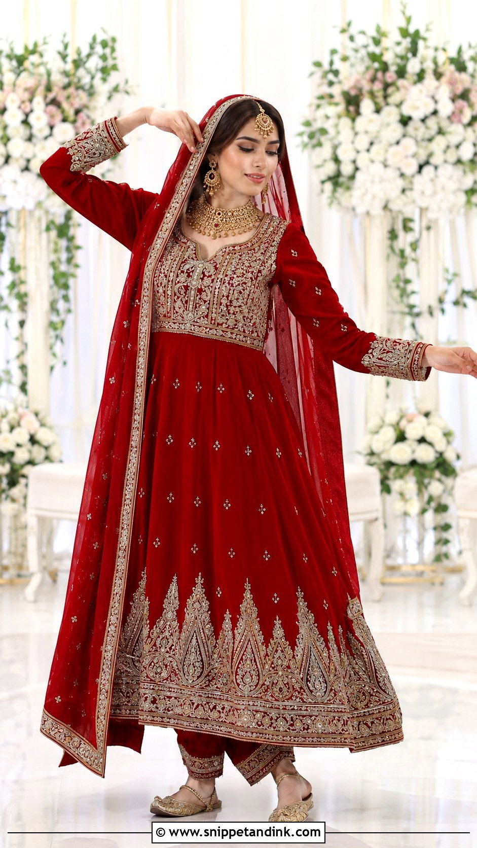 Red Afghan Skirt And Embroidered Bodice Dress - Snippet and Ink - 20 Afghan Wedding Dresses