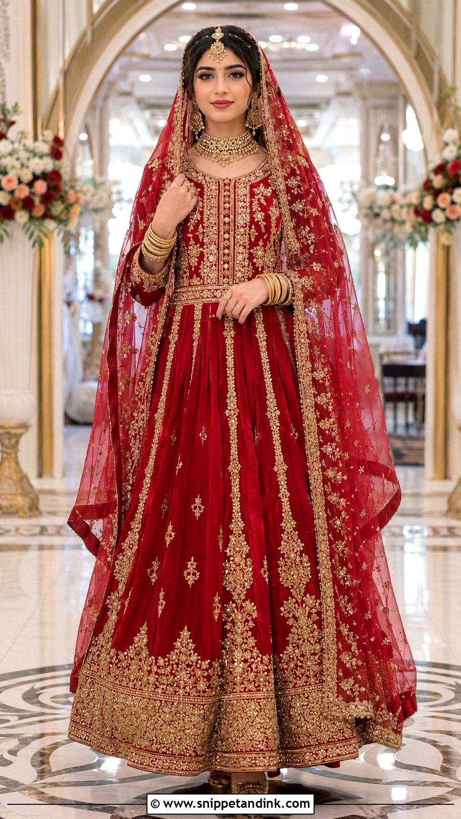 Red Afghani Wedding Dress With Gold Embroidery - Snippet and Ink - 20 Afghani Wedding Dress Ideas