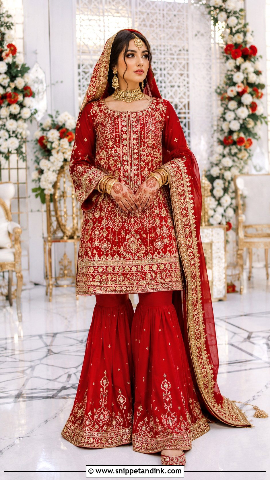 Red Afghani Wedding Gharara Outfit - Snippet and Ink - 20 Afghani Wedding Dress Ideas