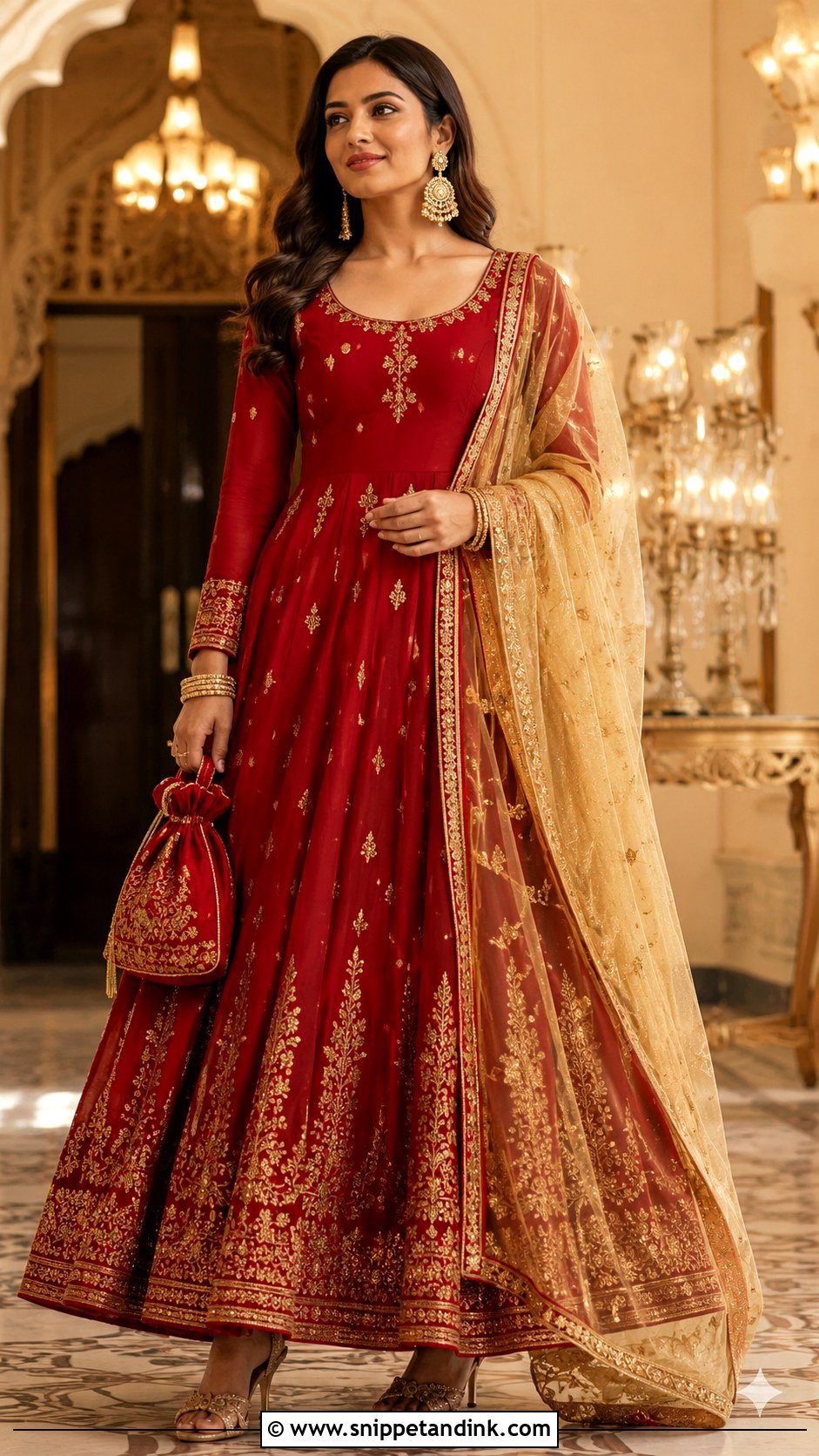 Red Anarkali Dress With Gold Dupatta - Snippet and Ink - 20 Anarkali Dress with Dupatta Ideas