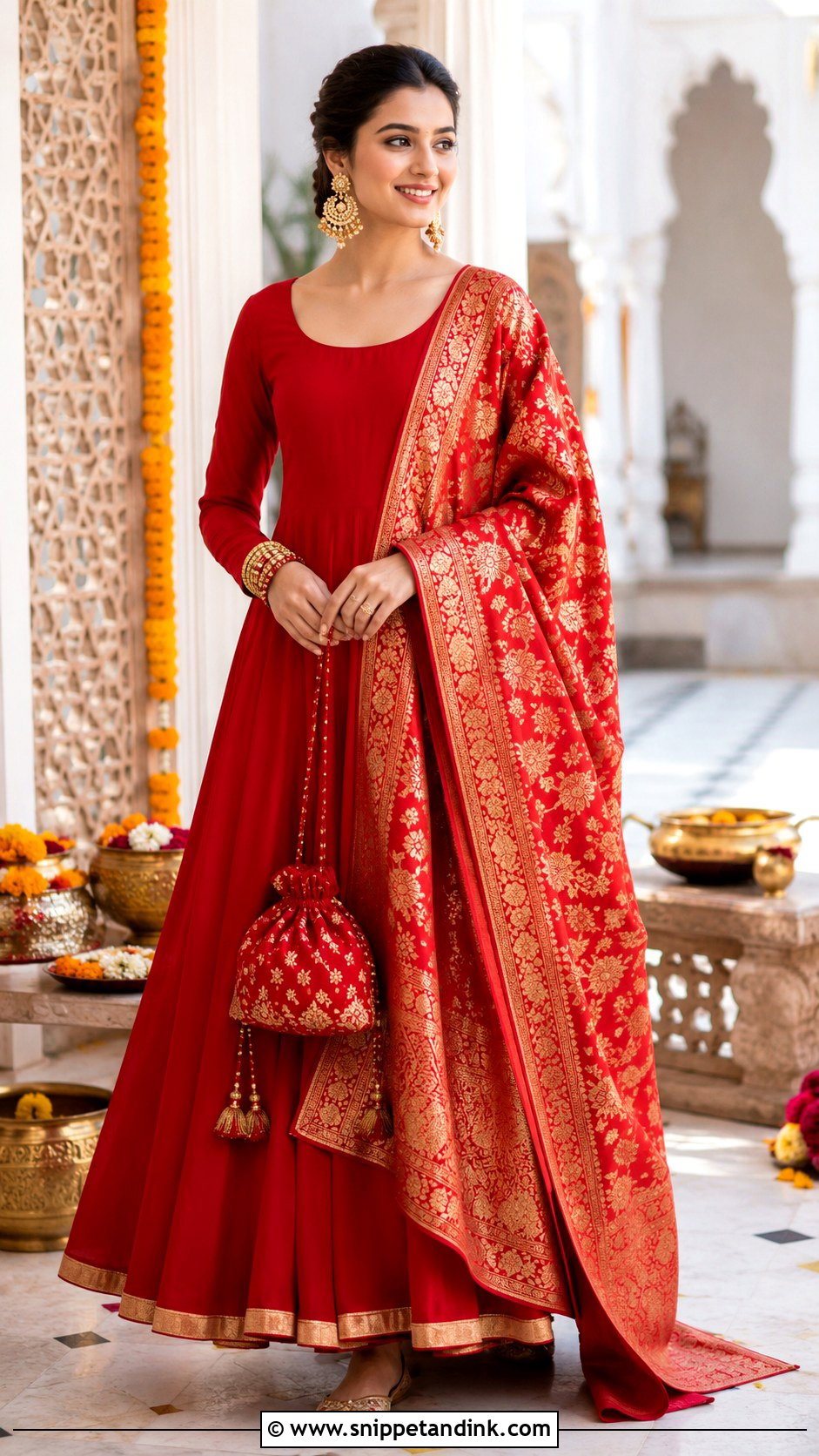 Red Anarkali Suit With Banarasi Dupatta - Snippet and Ink - 25 Red Anarkali Wedding Suits