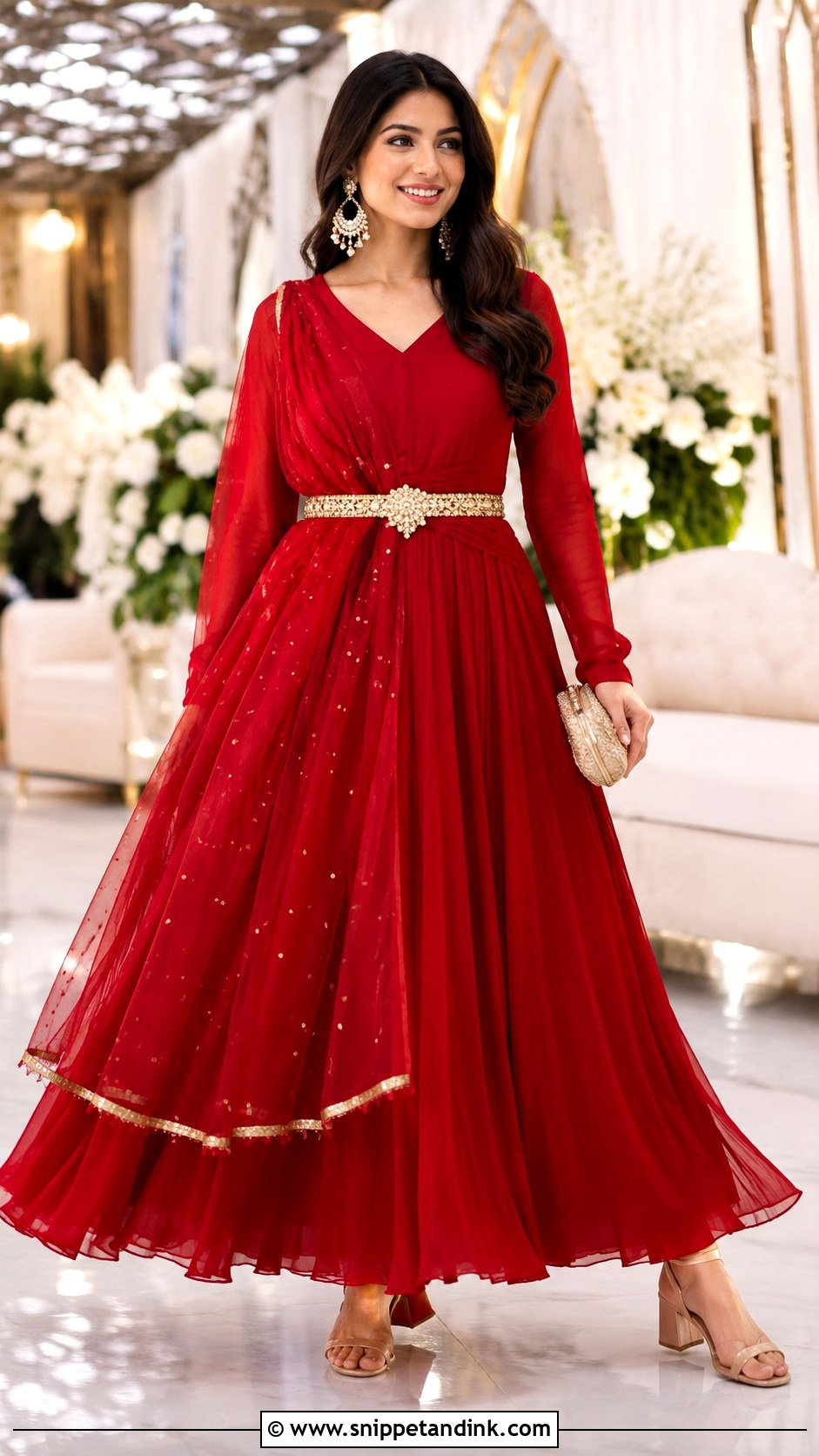 Red Anarkali Suit With Dupatta Belt - Snippet and Ink - 25 Red Anarkali Wedding Suits