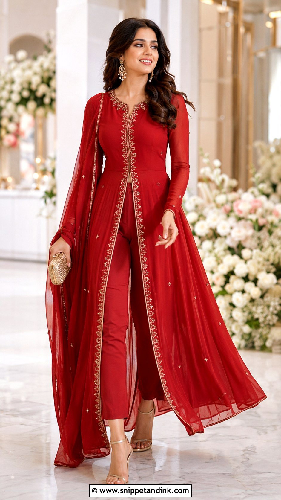 Red Anarkali Suit With Front Slit - Snippet and Ink - 25 Red Anarkali Wedding Suits