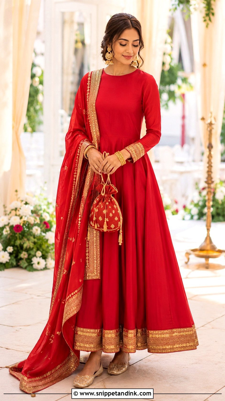 Red Anarkali Suit With Gold Border - Snippet and Ink - 25 Red Anarkali Wedding Suits