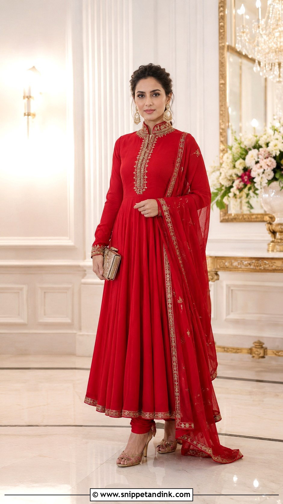 Red Anarkali Suit With High Neck - Snippet and Ink - 25 Red Anarkali Wedding Suits