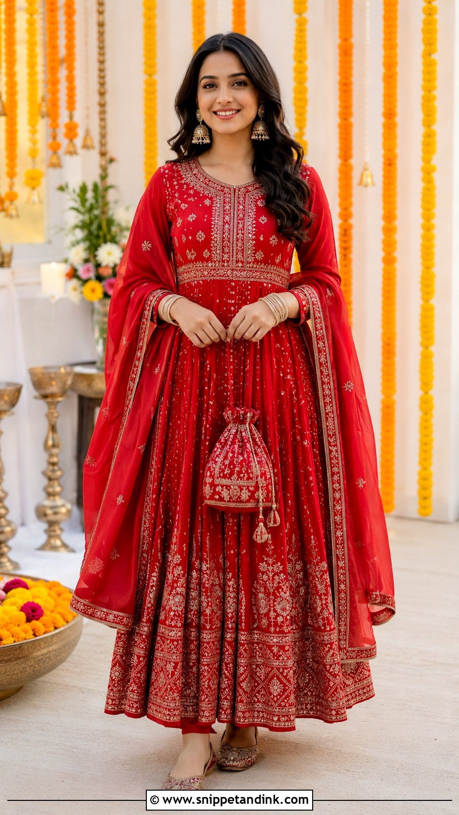 Red Anarkali Suit With Juttis - Snippet and Ink - 25 Red Anarkali Wedding Suits