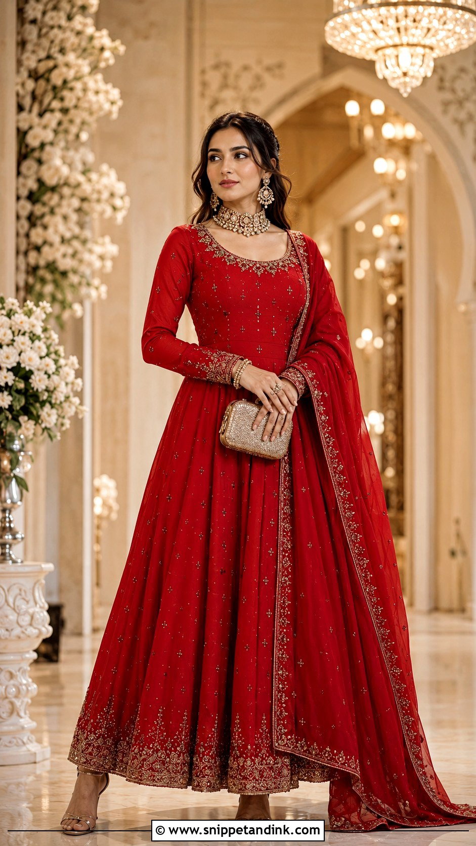Red Anarkali Suit With Kundan Jewelry - Snippet and Ink - 25 Red Anarkali Wedding Suits