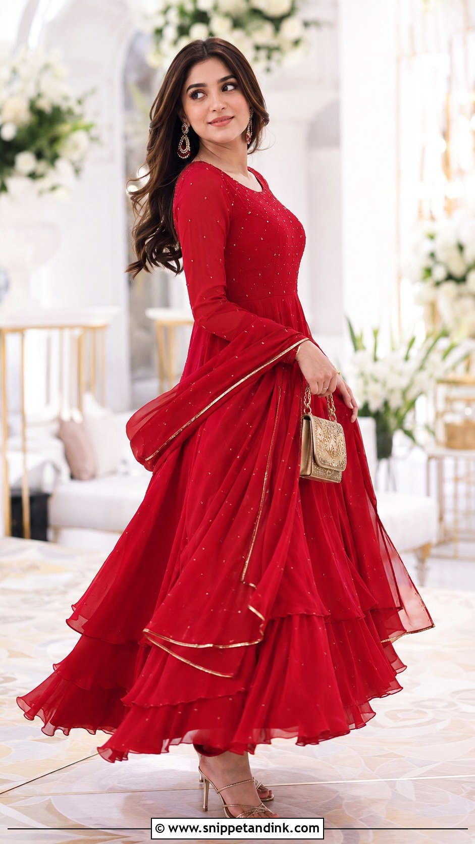 Red Anarkali Suit With Layered Flare - Snippet and Ink - 25 Red Anarkali Wedding Suits
