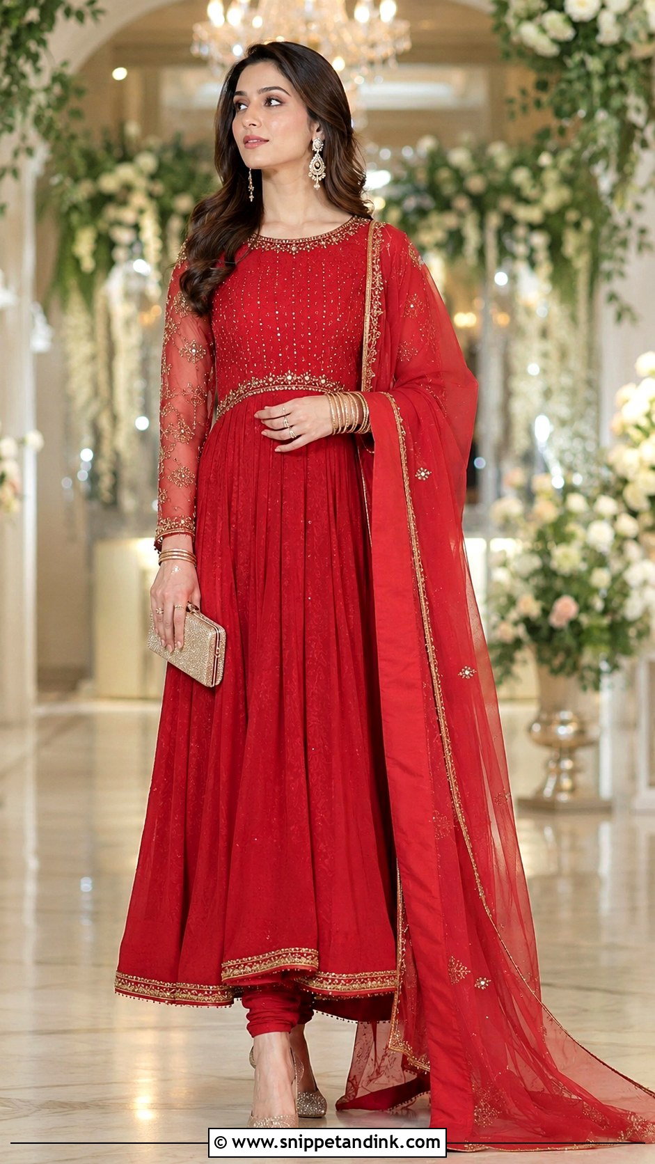 Red Anarkali Suit With Long Sleeves - Snippet and Ink - 25 Red Anarkali Wedding Suits