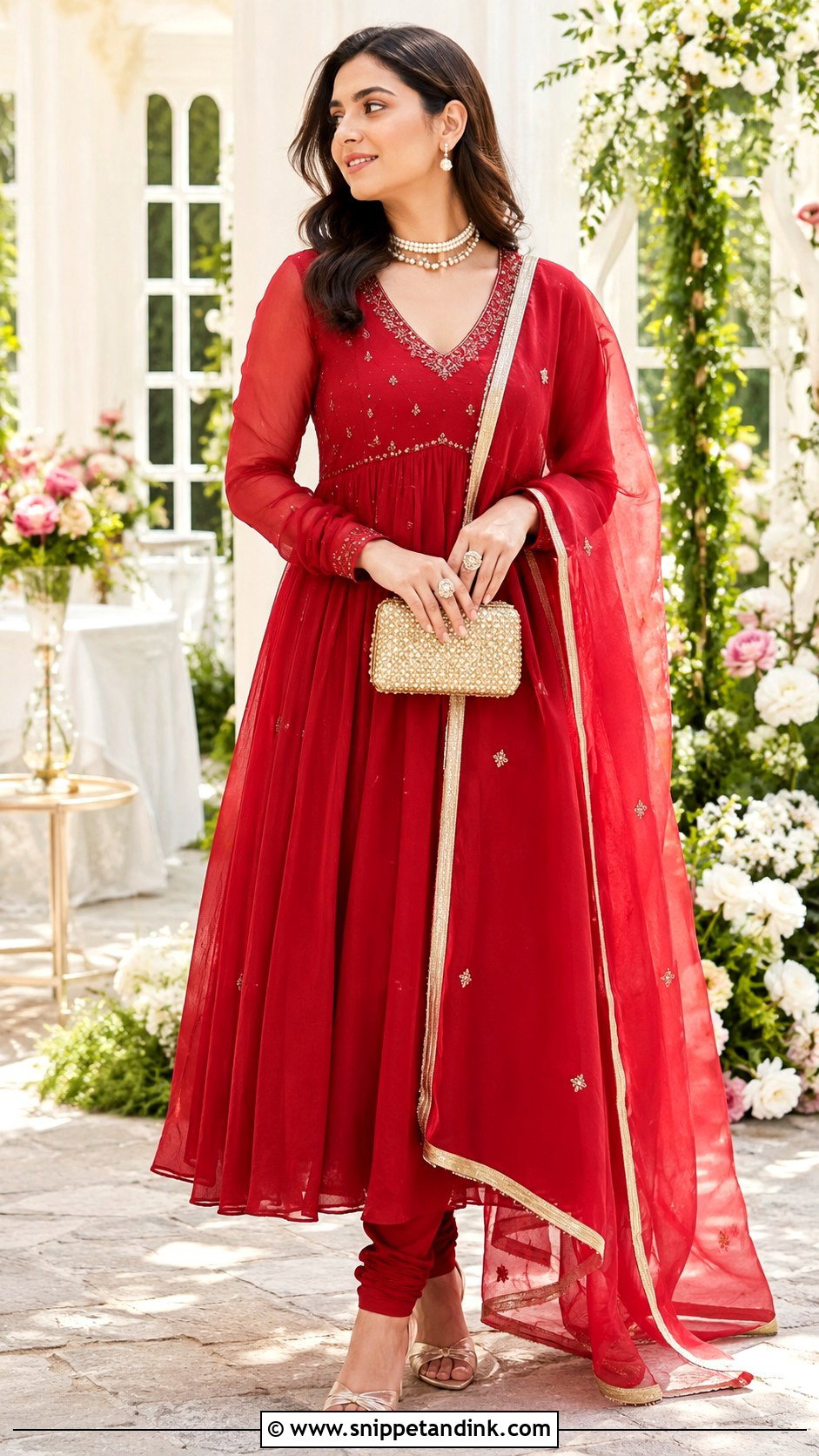 Red Anarkali Suit With Organza Dupatta - Snippet and Ink - 25 Red Anarkali Wedding Suits