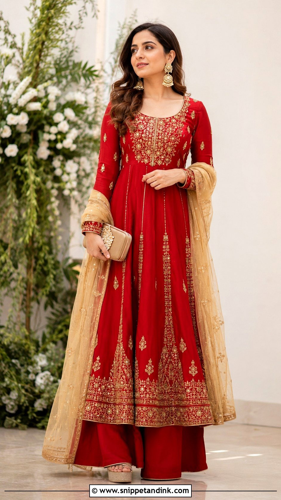Red Anarkali Suit With Palazzo Pants - Snippet and Ink - 25 Red Anarkali Wedding Suits
