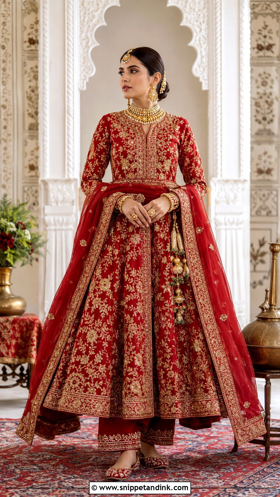 Red Anarkali With Kashmiri Embroidery - Snippet and Ink - 20 Kashmiri Pandit Bride Ideas