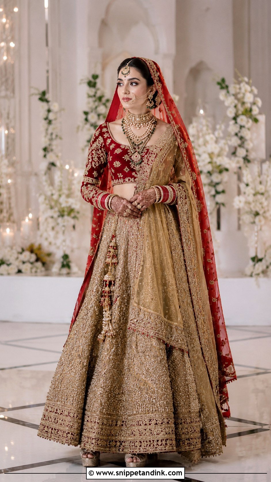 Red And Antique Gold Barat Dress - Snippet and Ink - 20 Barat Dress Design Ideas