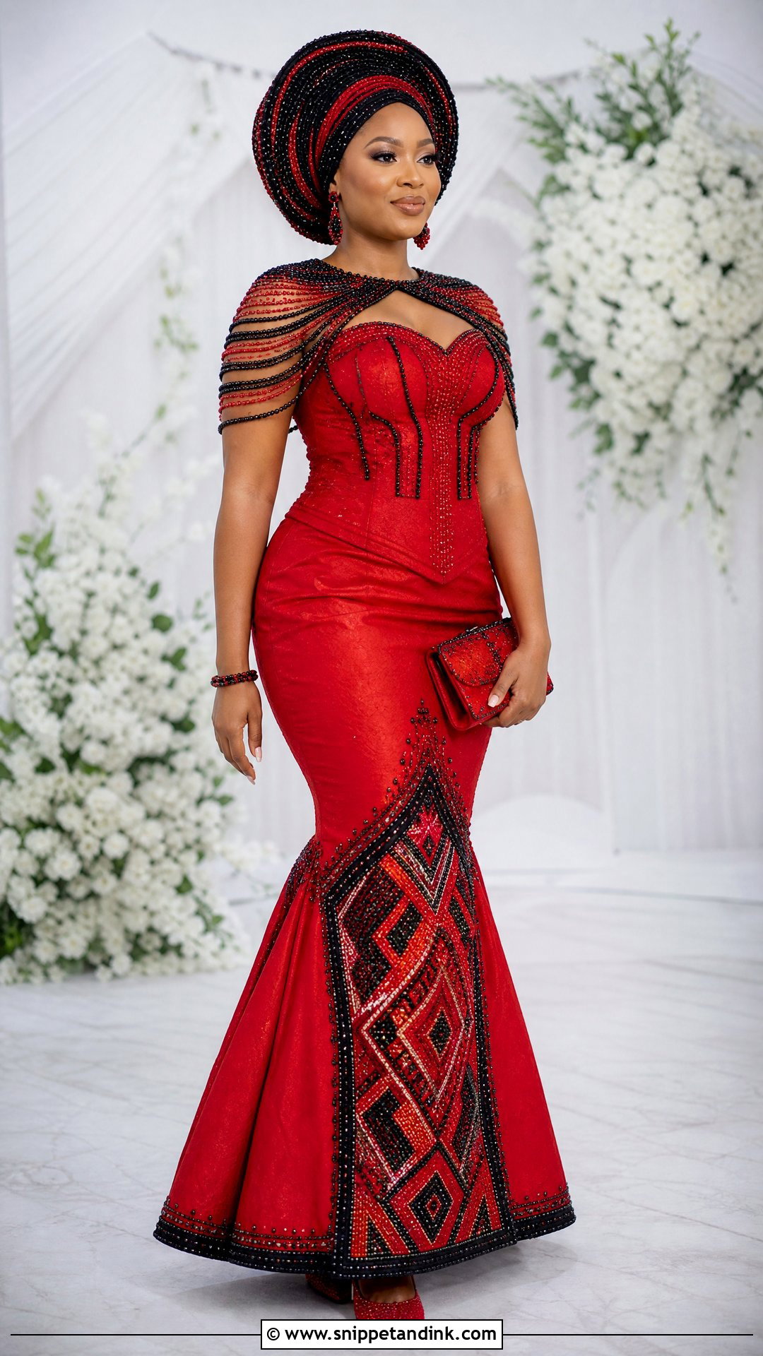 Red And Black Beaded Sepedi Wedding Dress - Snippet and Ink - 25 Sepedi Traditional Wedding Dresses