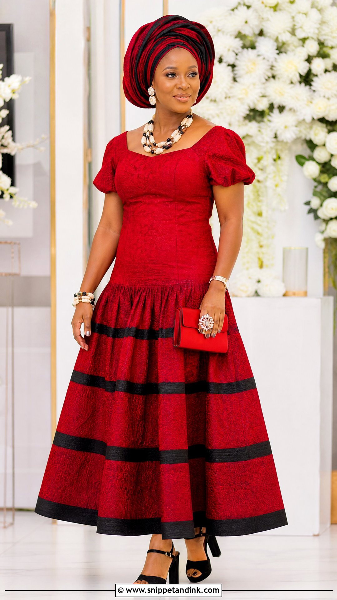 Red And Black Flared Pedi Dress - Snippet and Ink - 20 Pedi Traditional Attire African Weddings Ideas