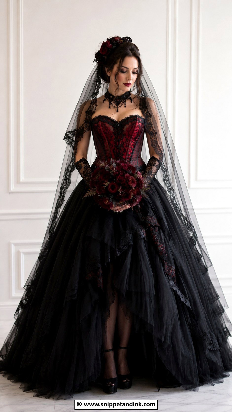 Red And Black Goth Wedding Dress - Snippet and Ink - 30 Goth Wedding Dress Ideas