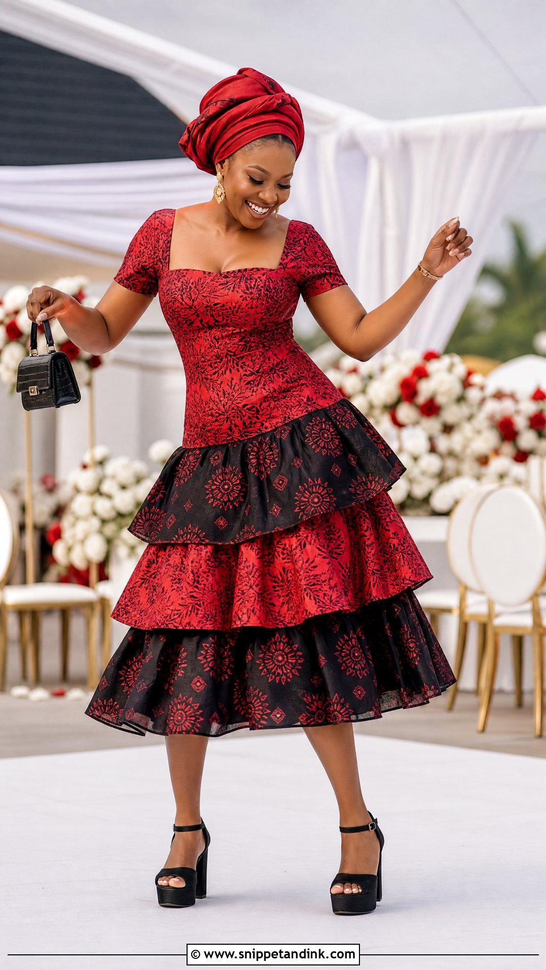 Red And Black Tiered Chilanga Mulilo Dress - Snippet and Ink - 20 Chilanga Mulilo Dress for Bride Ideas