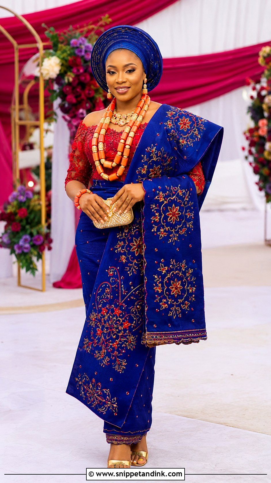 Red And Blue Isoko Bridal Outfit - Snippet and Ink - 20 Isoko Traditional Wedding Attire Ideas