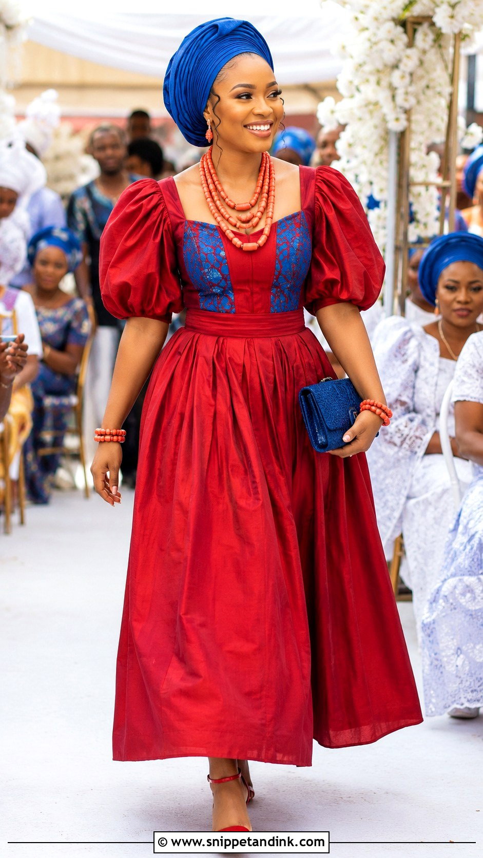 Red And Blue Puff Sleeve Membeso Dress - Snippet and Ink - 20 Membeso Dress for the Bride Ideas