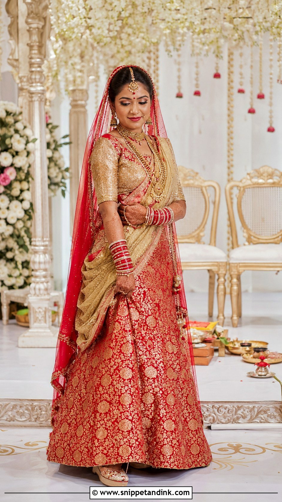Red And Gold Banarasi Mermaid Bridal Lehenga - Snippet and Ink - 20 Indian Mermaid Wedding Dress Ideas