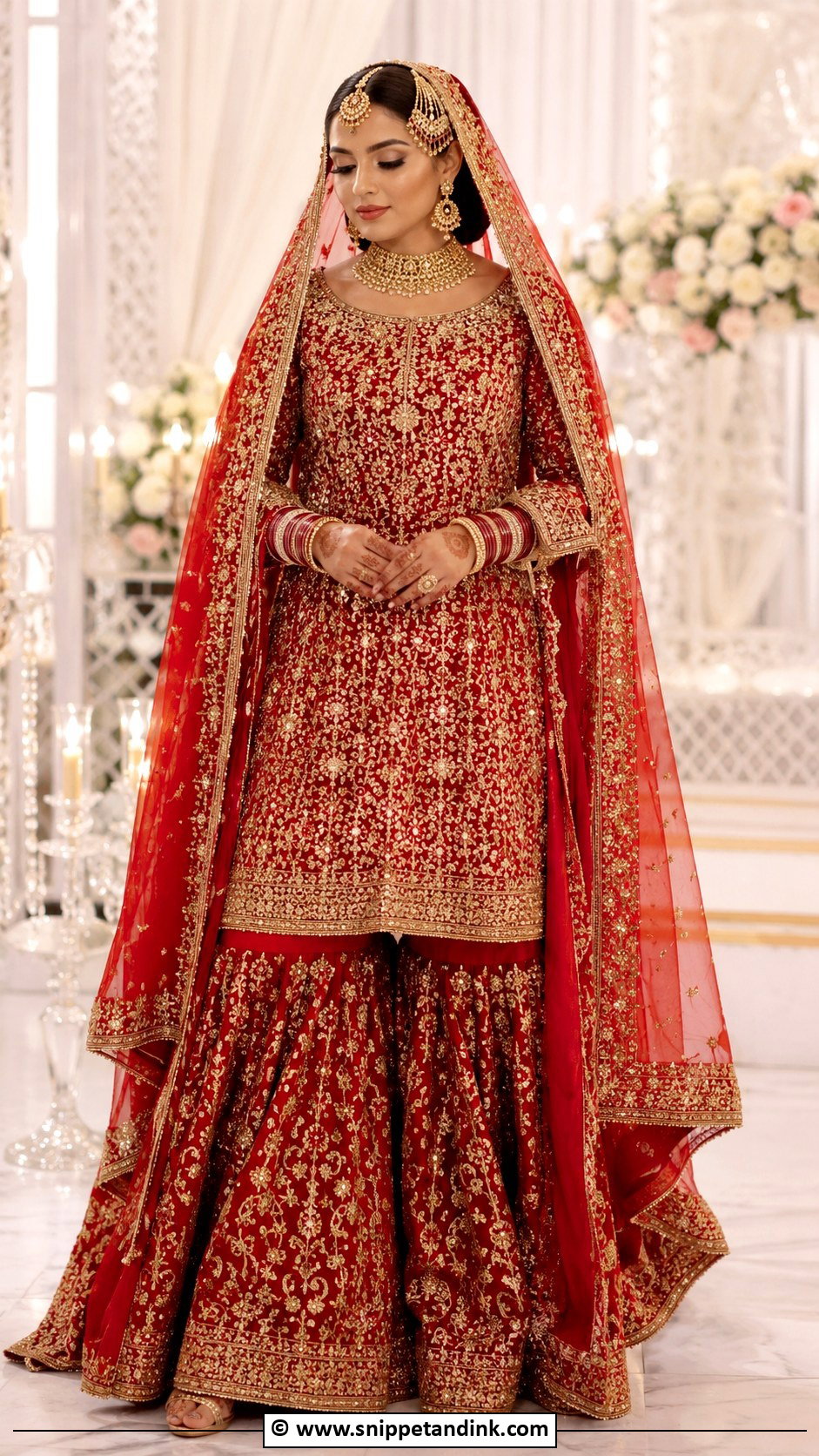 Red And Gold Barat Bride Sharara - Snippet and Ink - 30 Barat Bride Ideas