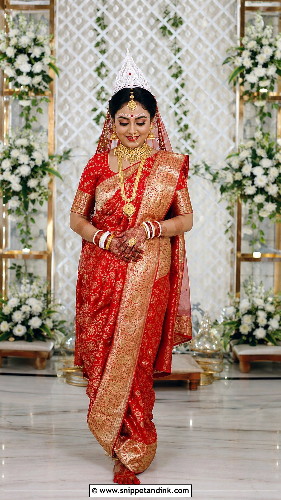 Red And Gold Bengali Bride Look - Snippet and Ink - 30 Bengali Bride Traditional Look Ideas