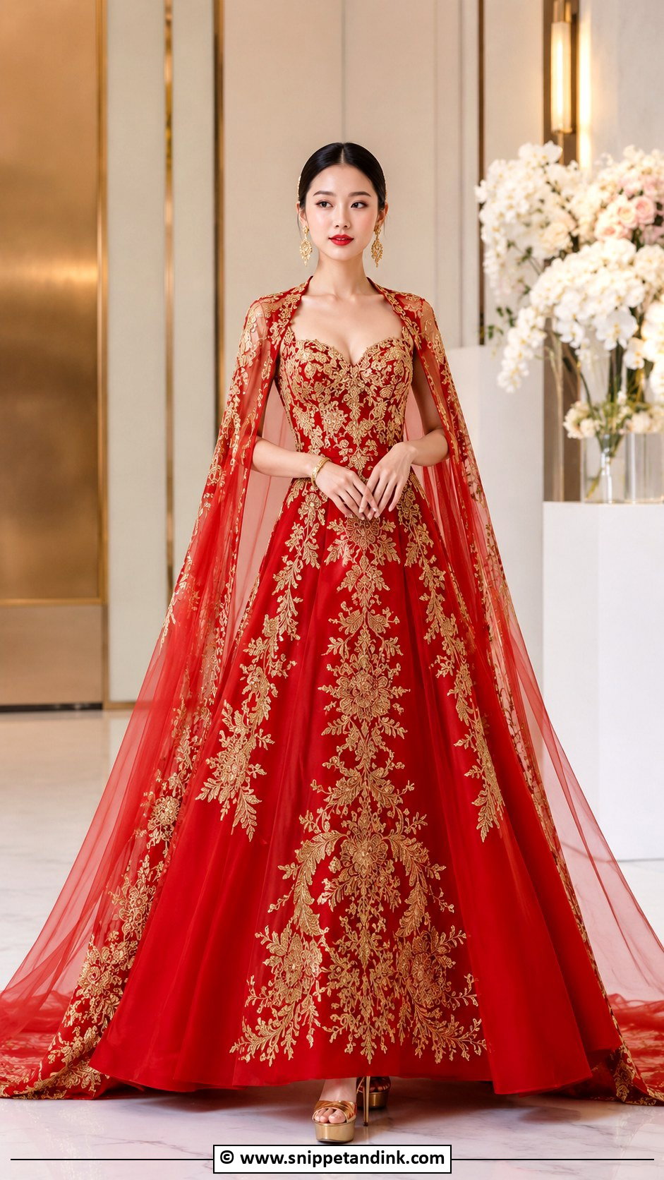 Red And Gold Bridal Gown - Snippet and Ink - 30 Asian Bridal Dresses