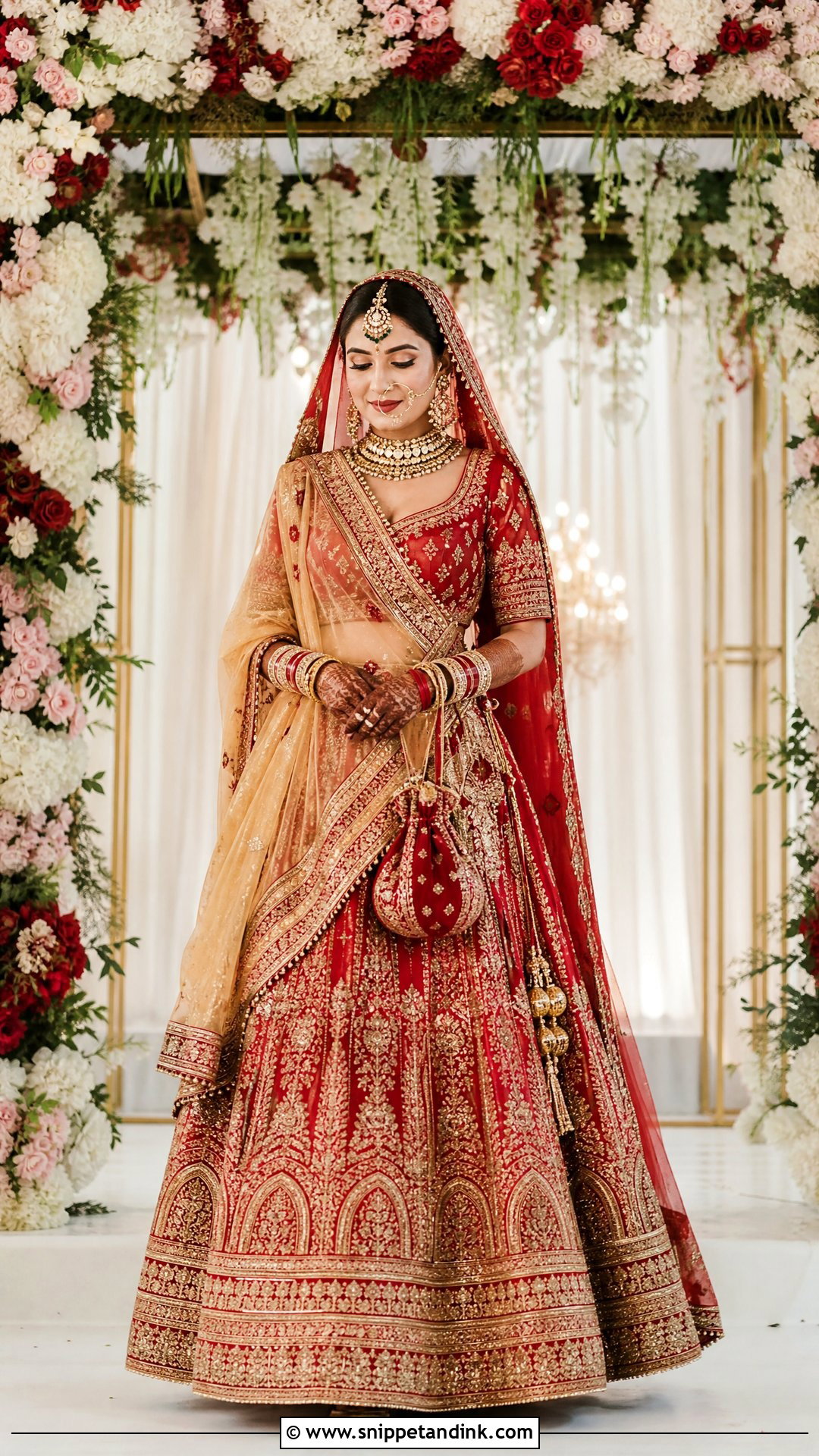 Red And Gold Bridal Lehenga - Snippet and Ink - 25 Golden Bridal Dress Ideas
