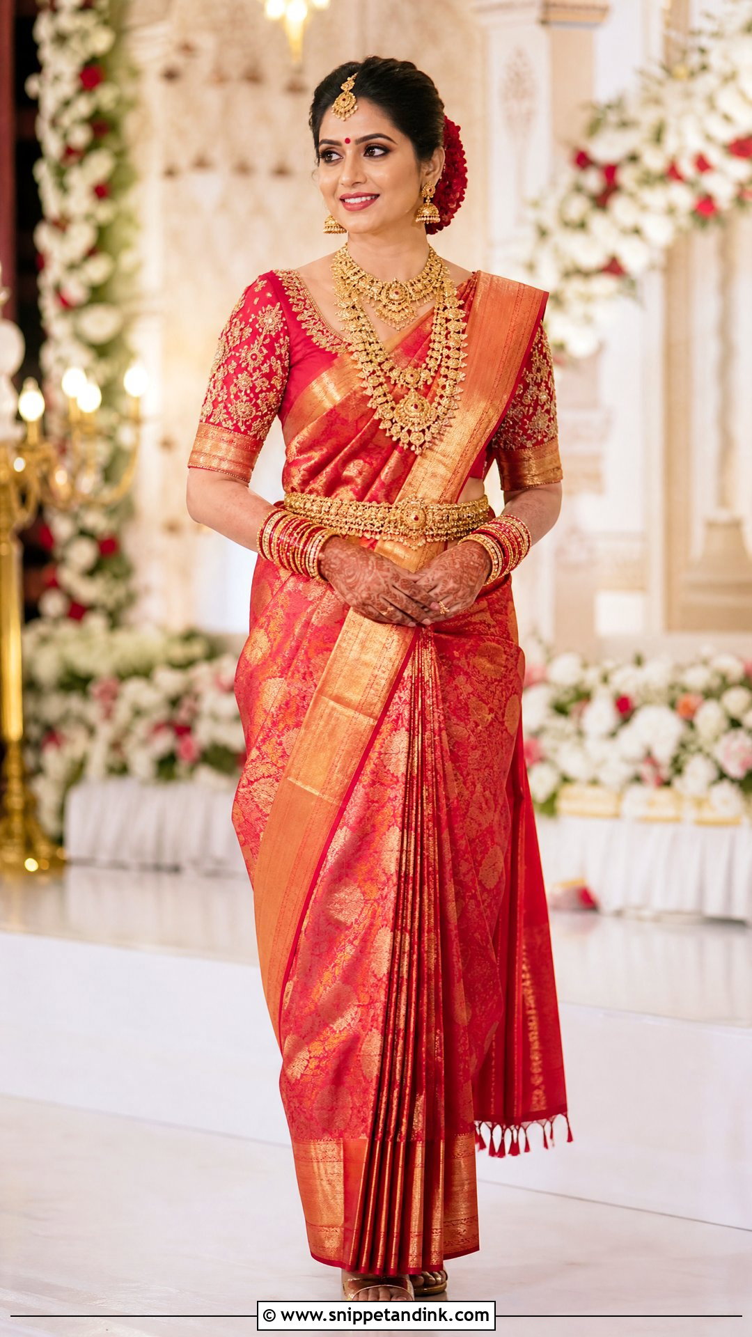 Red And Gold Bridal Saree - Snippet and Ink - 20 Red Indian Bridal Dress Ideas