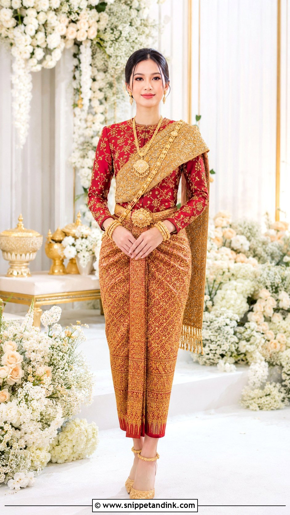 Red And Gold Cambodian Wedding Dress - Snippet and Ink - 20 Cambodian Wedding Dress Ideas