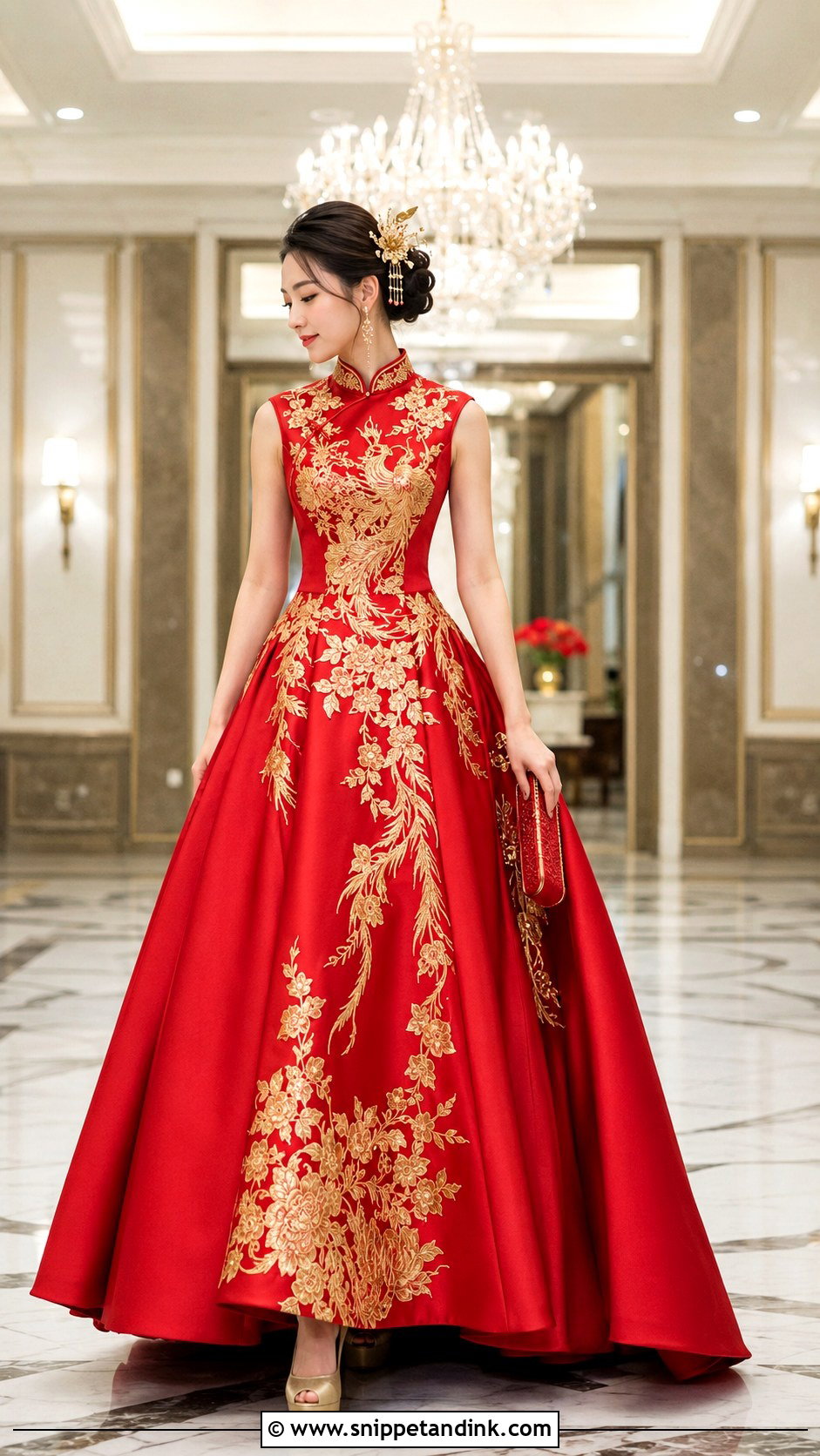 Red And Gold Chinese Ball Gown - Snippet and Ink - 20 Chinese Style Wedding Dress Ideas