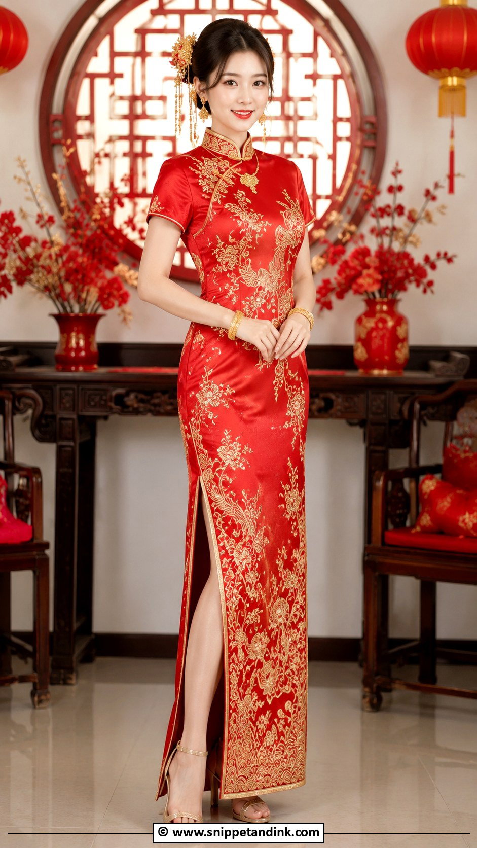 Red And Gold Chinese Wedding Dress - Snippet and Ink - 30 Chinese Wedding Dress Ideas
