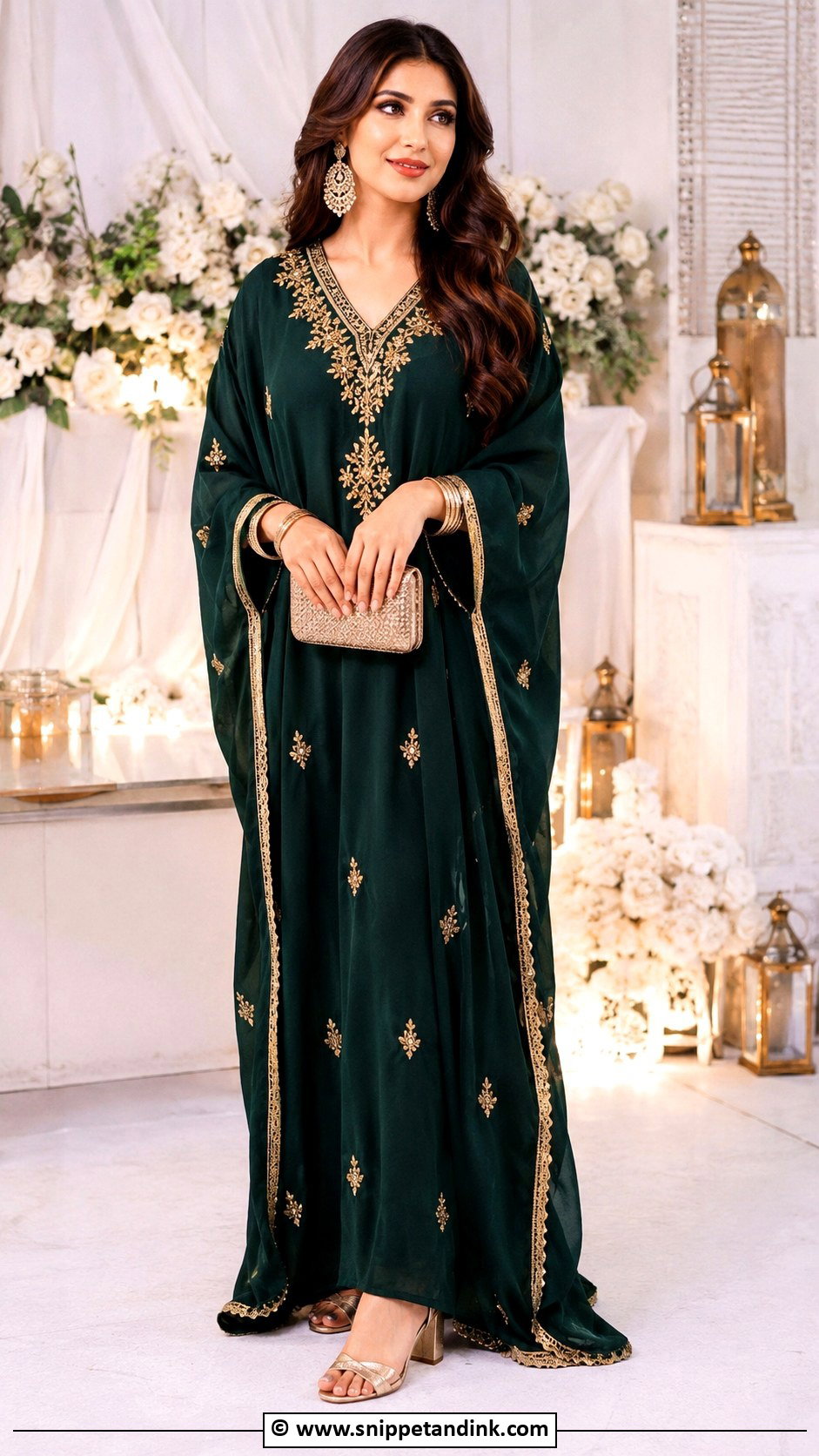 Red And Gold Kaftan Henna Night Outfit - Snippet and Ink - 30 Henna Night Dress Ideas