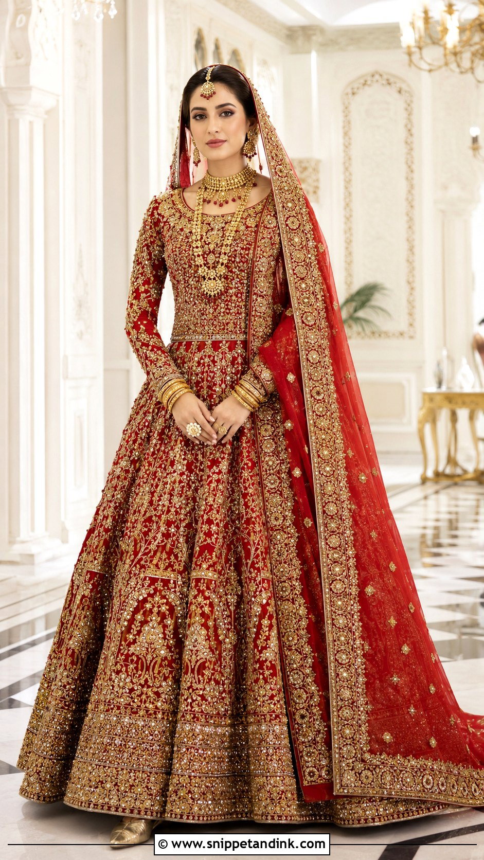 Red And Gold Kashees Bridal Maxi - Snippet and Ink - 20 Kashees Bridal Dresses