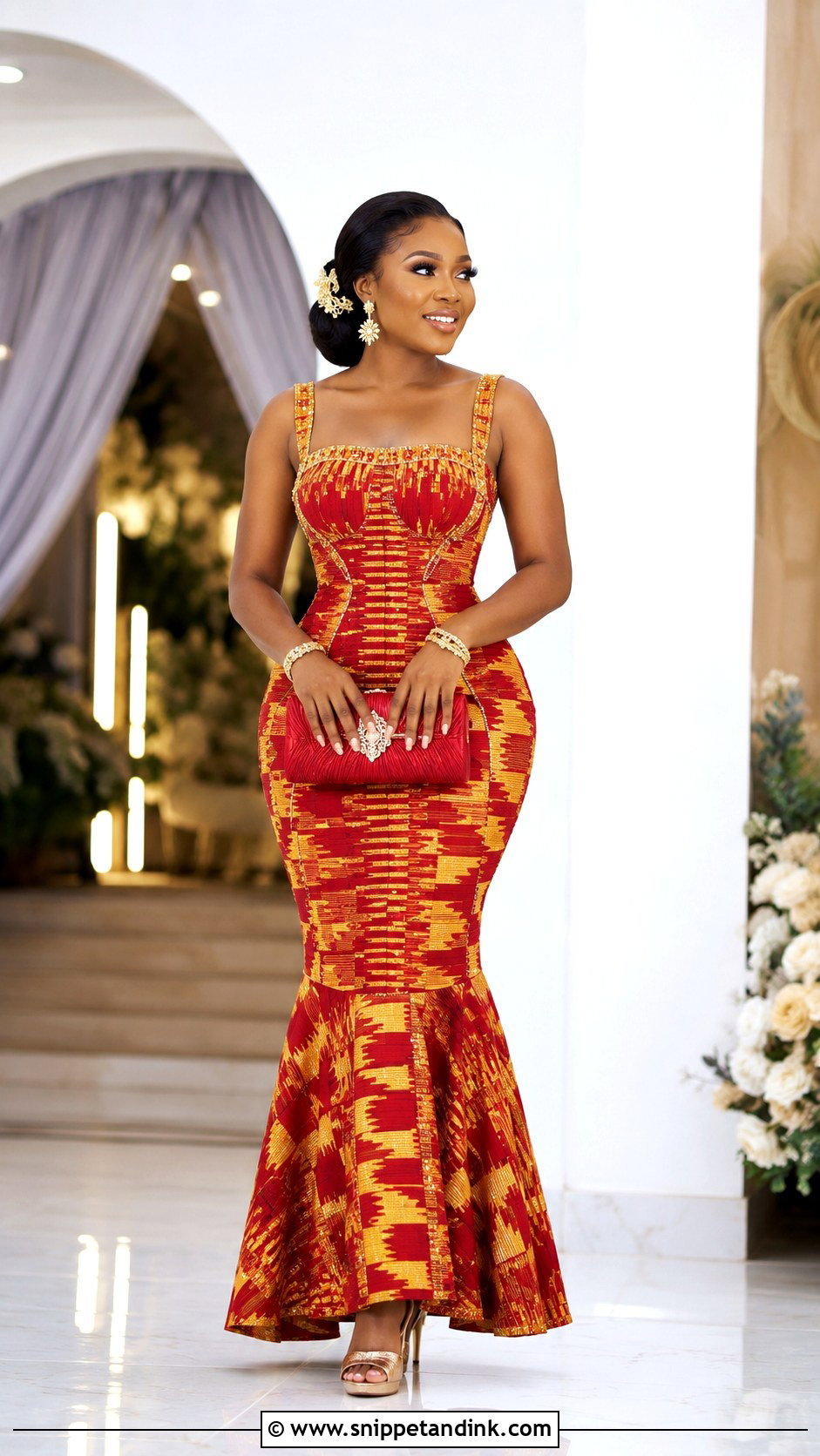 Red And Gold Kente Dress - Snippet and Ink - 20 Kente Dress Ghana Traditional Weddings Ideas