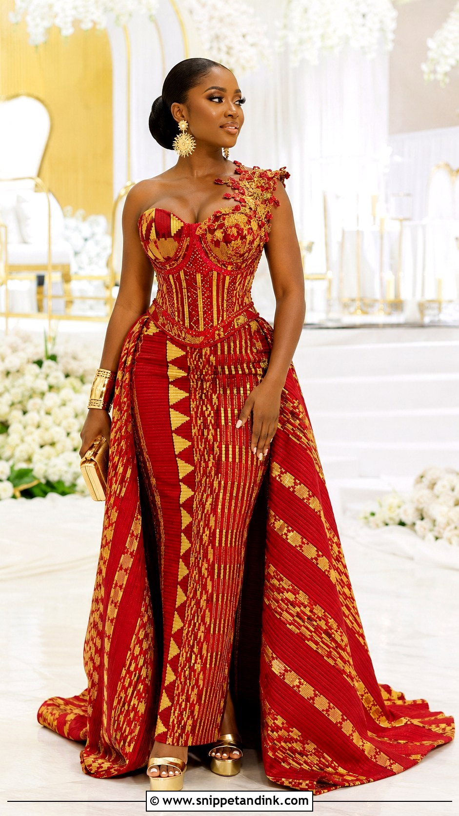 Red And Gold Kente Wedding Dress - Snippet and Ink - 20 Ghanian Wedding Dress Ideas