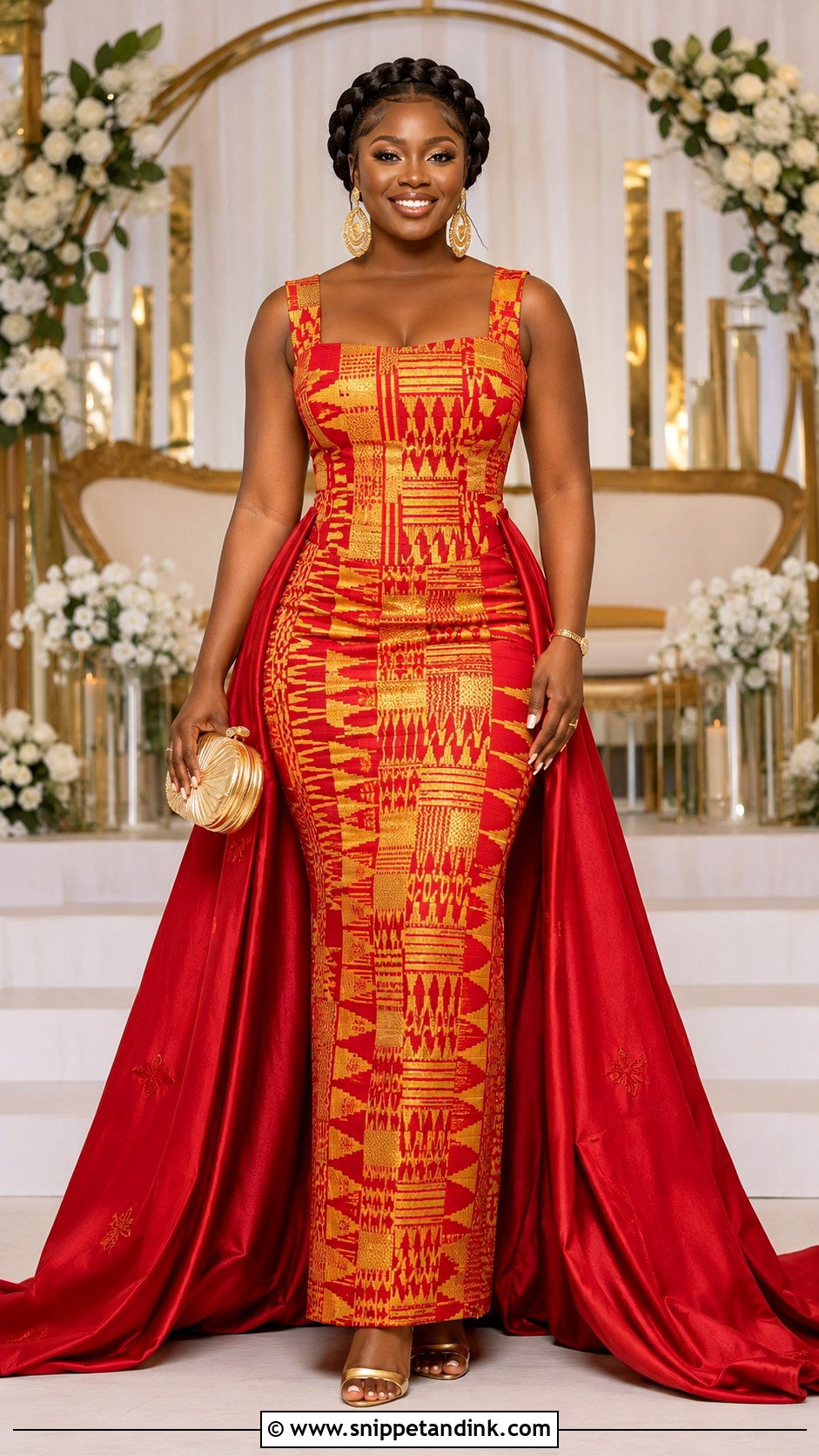 Red And Gold Kente Wedding Dress - Snippet and Ink - 20 Ghana Traditional Wedding Dresses