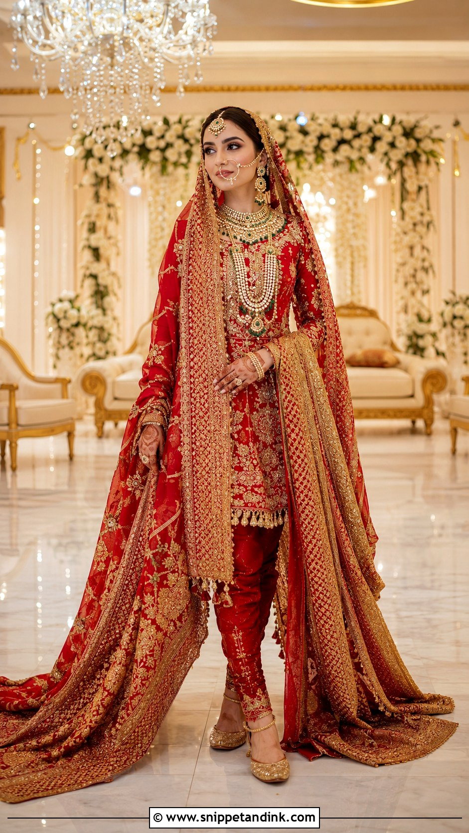 Red And Gold Khada Dupatta Bridal Outfit - Snippet and Ink - 20 Khada Duppata Hyderabadi Ideas