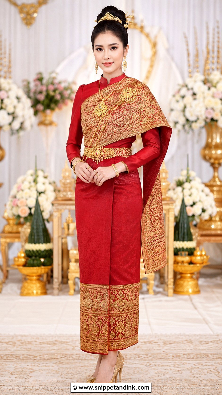 Red And Gold Lao Wedding Dress - Snippet and Ink - 20 Lao Wedding Dress Ideas
