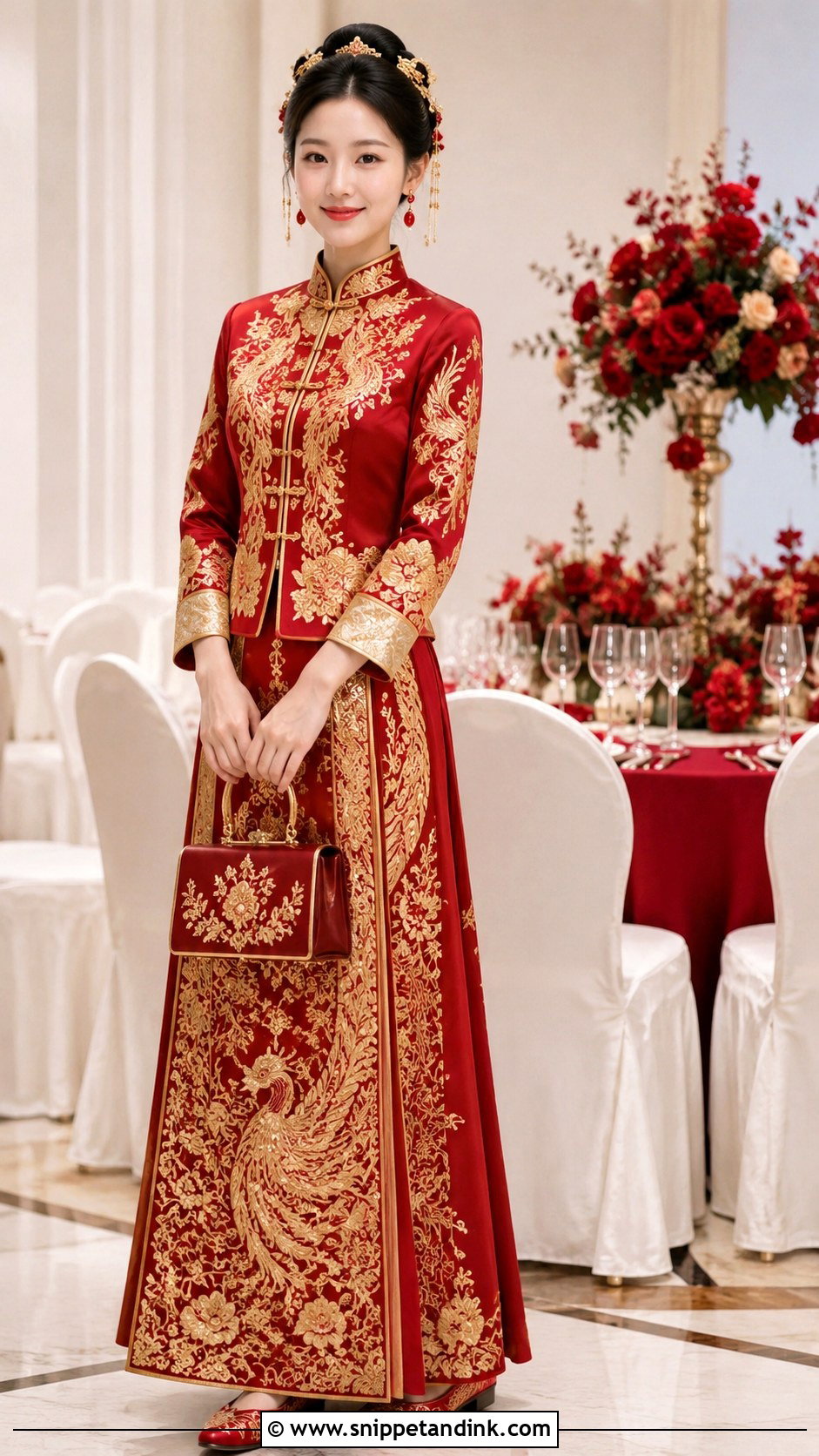 Red And Gold Mamian Skirt Hanfu Wedding Outfit - Snippet and Ink - 20 Wedding Hanfu Ideas